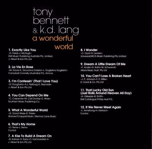 Tony Bennett & k.d. lang : A Wonderful World (CD, Album)