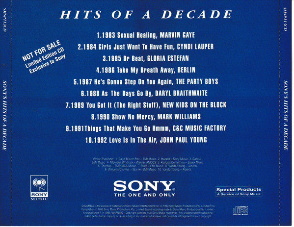 Various : Hits Of A Decade - 10 Years Of CD With Sony (CD, Comp, Ltd)
