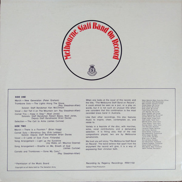 Melbourne Staff Band* : Melbourne Staff Band On Record (LP, Album)