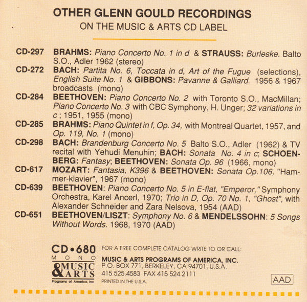 Glenn Gould : Studio Recitals - 1967/69 Broadcasts - Previously Unreleased (CD, Album)