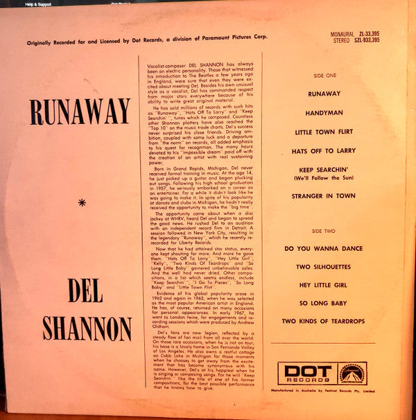 Del Shannon : Runaway (LP, Comp)