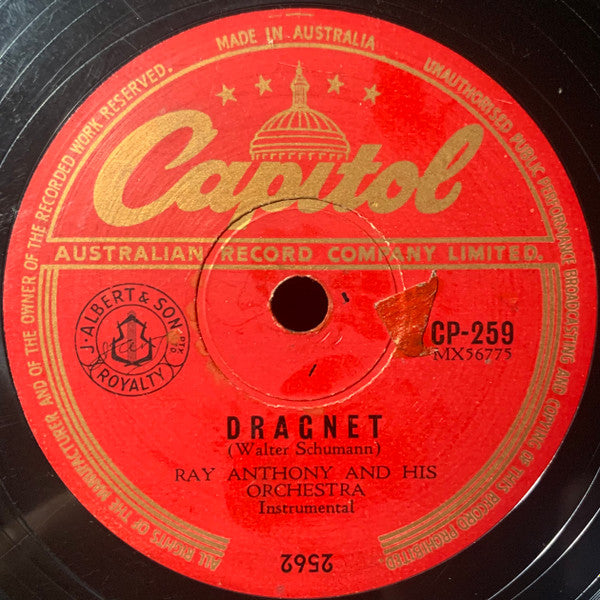 Ray Anthony & His Orchestra : Dragnet / Dancing In The Dark (Shellac, 10")