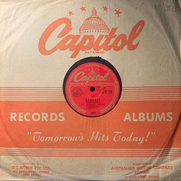 Ray Anthony & His Orchestra : Dragnet / Dancing In The Dark (Shellac, 10")