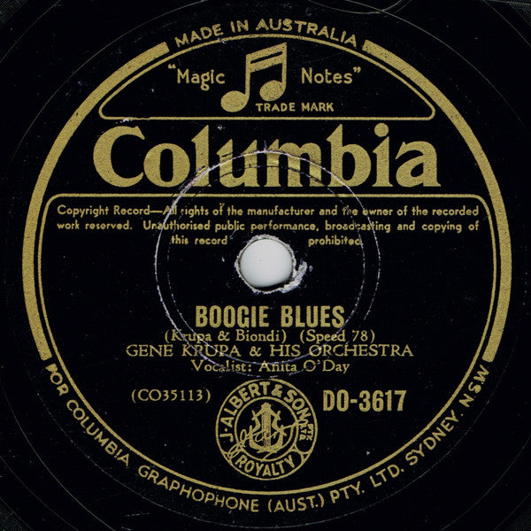 Gene Krupa And His Orchestra : Boogie Blues / Opus No. 1 (Shellac, 10")