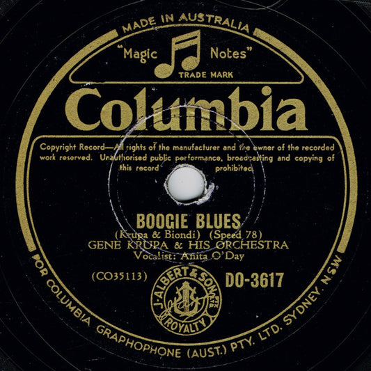 Gene Krupa And His Orchestra : Boogie Blues / Opus No. 1 (Shellac, 10")