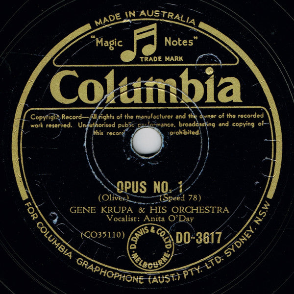 Gene Krupa And His Orchestra : Boogie Blues / Opus No. 1 (Shellac, 10")