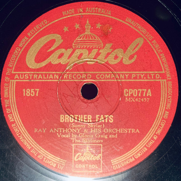 Ray Anthony & His Orchestra : I Remember Harlem / Brother Fats (Shellac, 10")