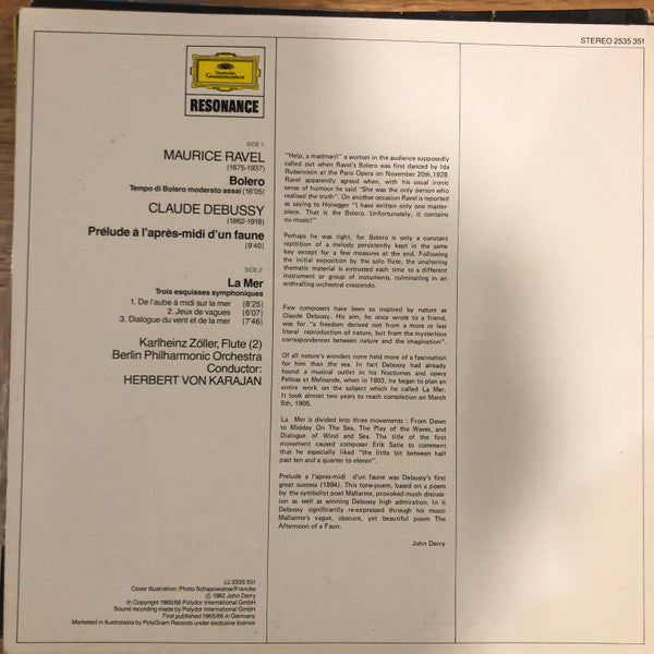 Ravel*, Debussy*, Berliner Philharmoniker · Herbert von Karajan : Ravel: Bolero · Debussy: La Mer · Prèlude À L'Après-midi D'Un Faune (LP, Comp)