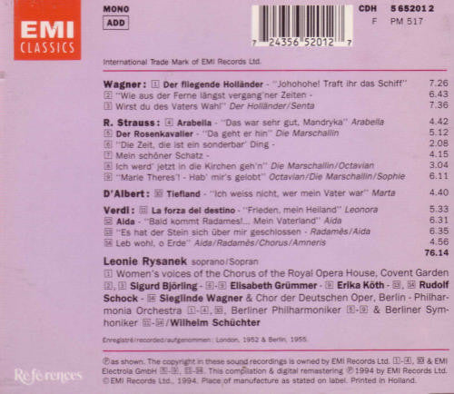 Leonie Rysanek : Opera Arias (CD, Comp, Mono)