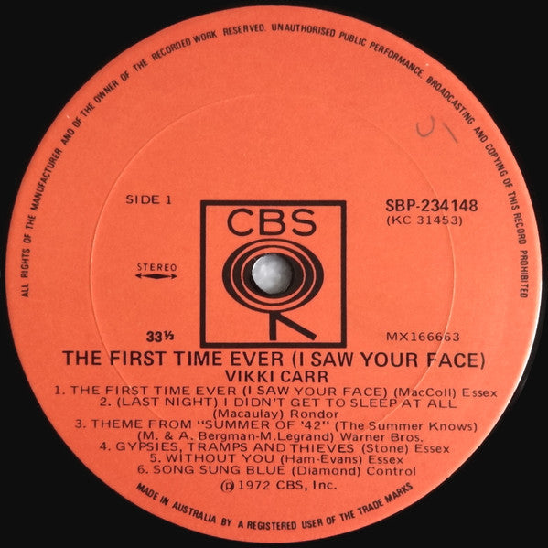 Vikki Carr : The First Time Ever (I Saw Your Face) (LP, Album)
