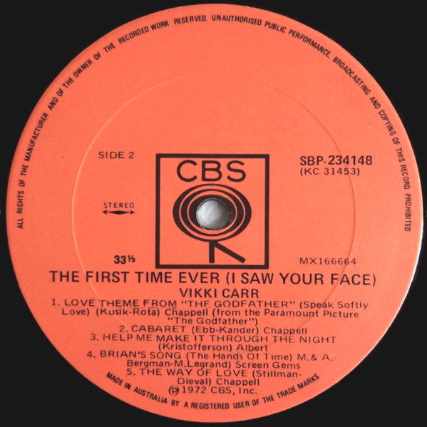 Vikki Carr : The First Time Ever (I Saw Your Face) (LP, Album)