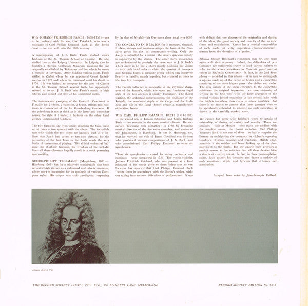 Georg Philipp Telemann / Carl Philipp Emanuel Bach / Johann Friedrich Fasch / Johann Joseph Fux - Orchestre De Chambre Jean-François Paillard : Germanic Baroque Music For Brass, Woodwinds & Strings (LP, Album, Mono, Club, Gat)