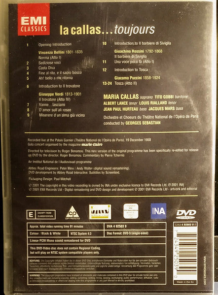 Maria Callas : La Callas...Toujours (Paris 1958) (DVD-V, Mono, NTSC)