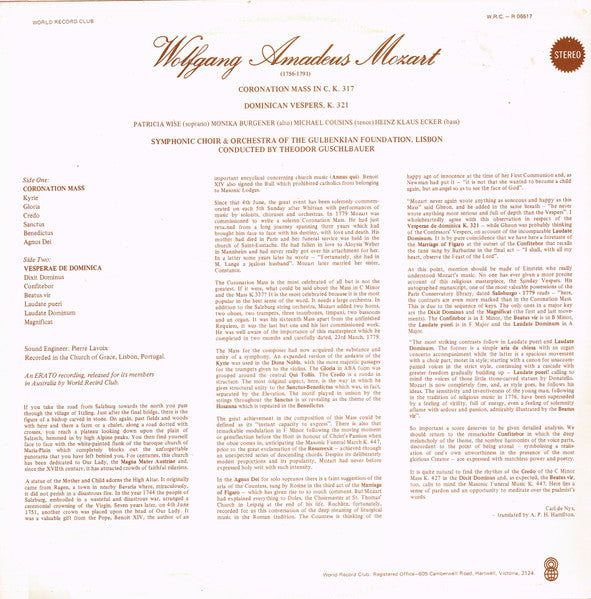 Wolfg. Amade Mozart* : Coronation Mass - Dominican Vespers (LP, Album, Club)