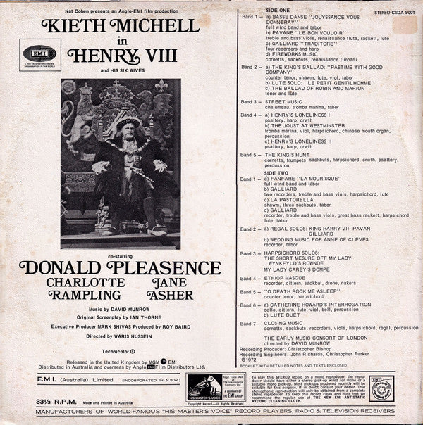 David Munrow & The Early Music Consort Of London : Keith Michell In Henry VIII And His Six Wives (LP)