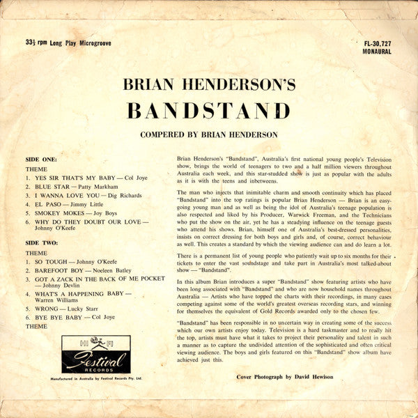 Brian Henderson (8) : Brian Henderson's Bandstand (LP, Comp, Mono)