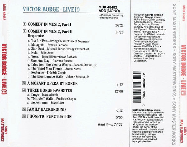 Victor Borge (2) : Live (!) (CD, Album, Mono)
