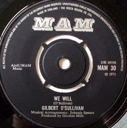 Gilbert O'Sullivan : We Will (7")