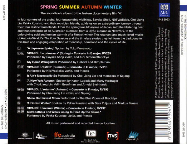 Sayaka Shoji, Niki Vasilakis, Cho-Liang Lin, Pekka Kuusisto : 4 - The Soundtrack (CD)