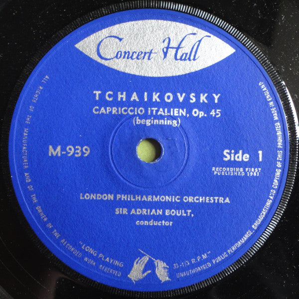 Tchaikovsky* - Orchestre Philharmonique De Londres* Direction: Sir Adrian Boult : Capriccio Italien (7", Mono, Blu)