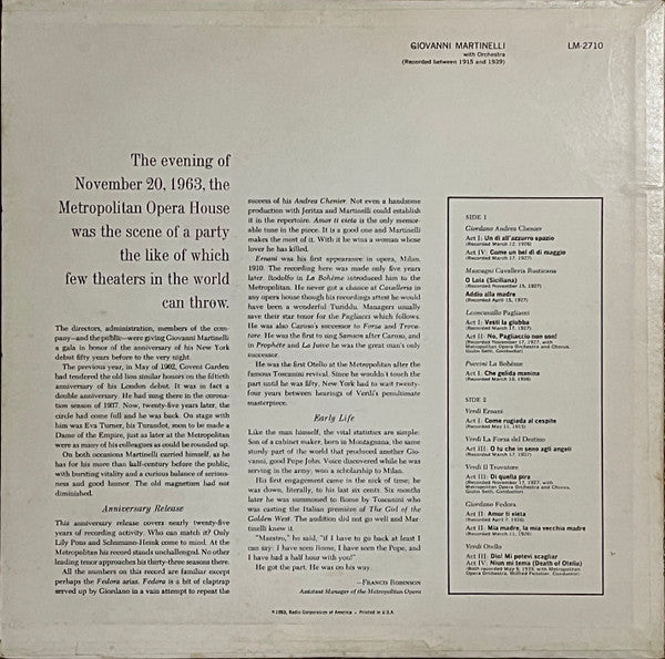 Giovanni Martinelli : Giovanni Martinelli (LP, Album, Mono)