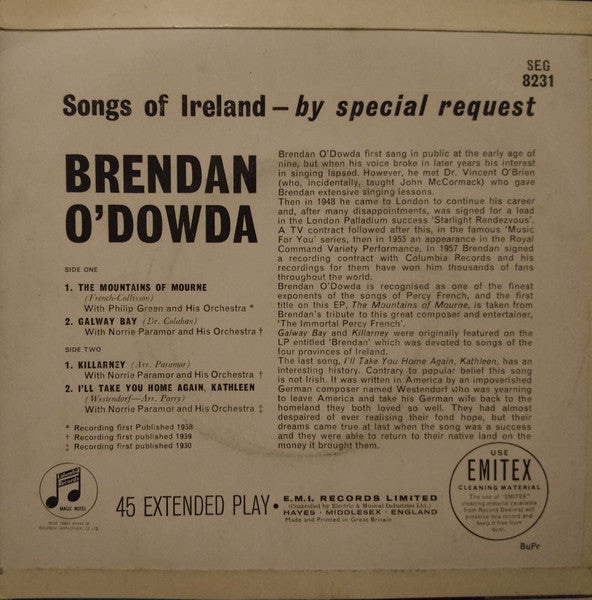 Brendan O'Dowda : Songs Of Ireland - By Special Request (7", EP)