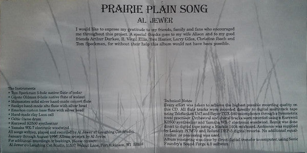 Al Jewer : Prairie Plain Song: A Flute Meditation (CD, Album)