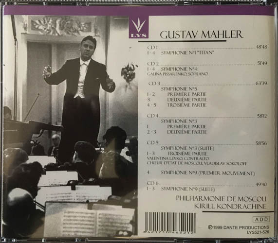 Gustav Mahler – Kiril Kondrashin, Galina Pisarenko, Валентина Левко, Московский Хор, Moscow Philharmonic Orchestra : Symphonies N° I, III, IV, V & IX (6xCD, Comp)