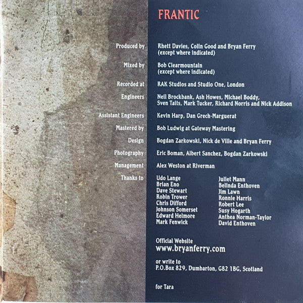 Bryan Ferry : Frantic (CD, Album)