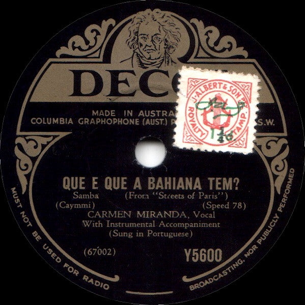 Carmen Miranda : Mama Eu Quero (I Want My Mama) / Que E Que A Bahiana Tem? (Shellac, 10")