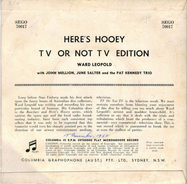 Ward Leopold : Here's Hooey: TV Or Not TV Edition (7", EP)