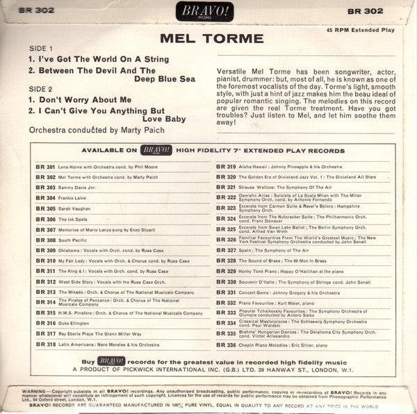 Mel Tormé : Mel Tormé (7", EP)