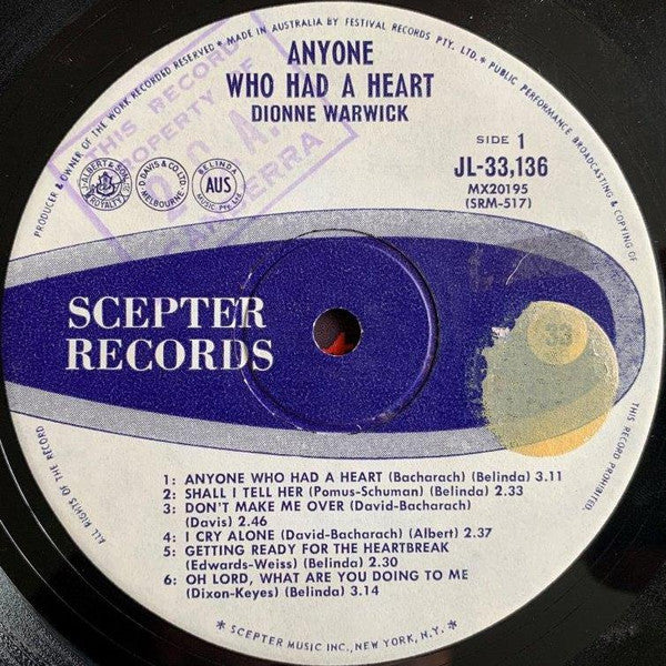 Dionne Warwick : Anyone Who Had A Heart (LP, Album, Mono)