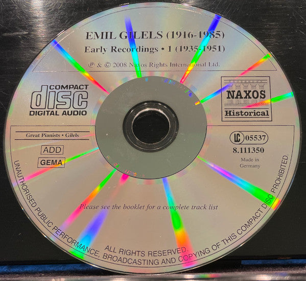 Emil Gilels - Rameau* / Mozart* / Schumann* / Smetana* / Debussy* / Ravel* : Early Recordings • 1 / 1935-1951 (CD, Comp, RM)
