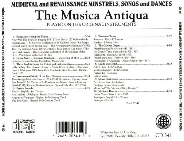 The Musica Antiqua* : Medieval And Renaissance Minstrels, Songs And Dances (CD, Album, Comp)