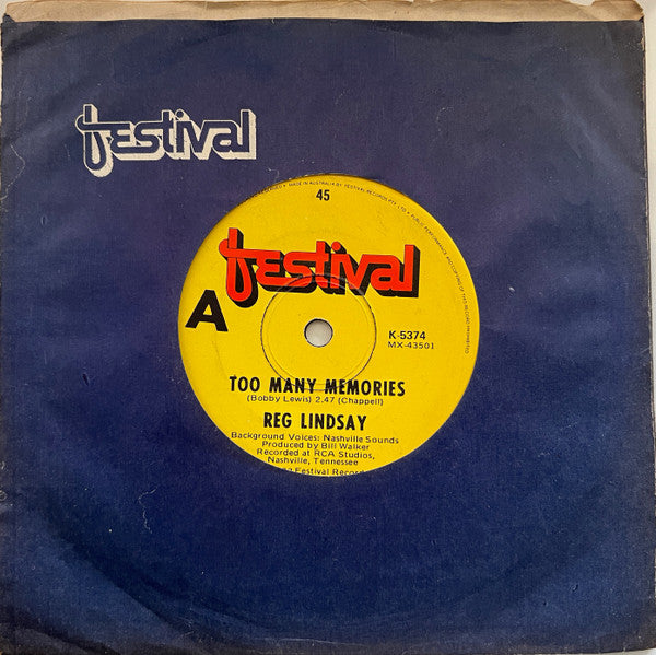 Reg Lindsay : Too Many Memories (7", Single)