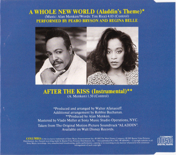 Peabo Bryson And Regina Belle : A Whole New World (Aladdin's Theme) (CD, Single, Dis)