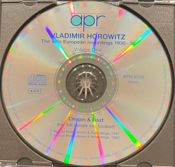 Vladimir Horowitz - Liszt* / Chopin* : The Solo European Recordings 1930-36 Volume One - Liszt Sonata & Funérailles / Chopin Etudes, Mazurkas, Scherzo No. 4 & An Unpublished Sonata No. 2 First Movement (CD, Comp, Mono, RM)