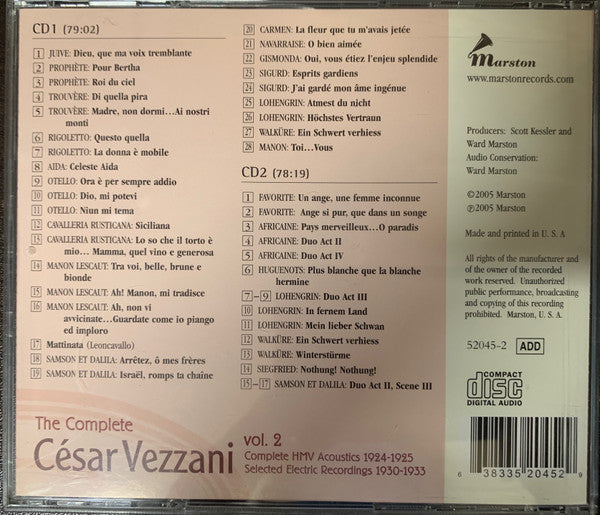 César Vezzani : The Complete César Vezzani, Vol. 2 Complete HMV Acoustics 1924-1925 / Selected Electric Recordings 1930-1933 (2xCD, Comp)