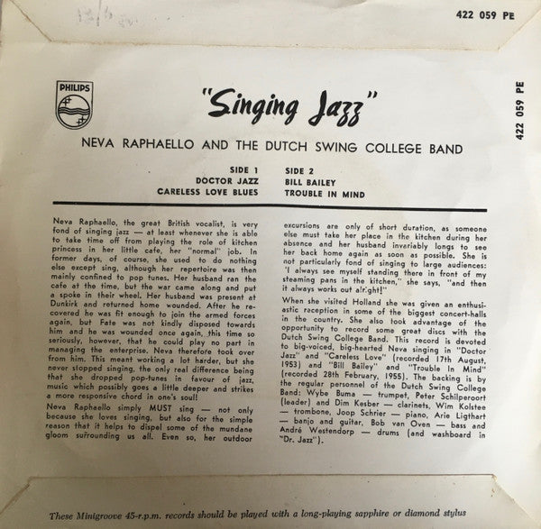 Neva Raphaello With The Dutch Swing College Band : "Singing Jazz" (7", EP)