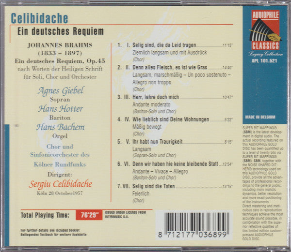 Johannes Brahms, Sergiu Celibidache, Agnes Giebel, Hans Hotter, Kölner Rundfunk-Sinfonie-Orchester, Kölner Rundfunkchor : Ein Deutsches Requiem (CD, Album, SBM)