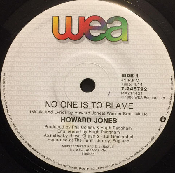 Howard Jones : No One Is To Blame (7", Single)