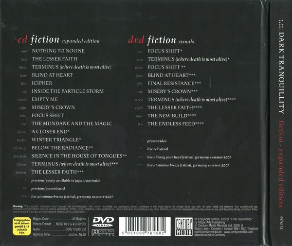 Dark Tranquillity : Fiction (CD, Album + DVD-V, NTSC + RE, Exp)
