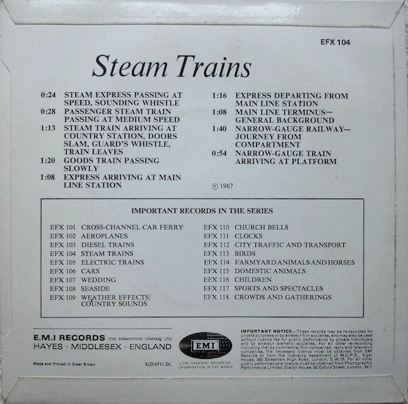 No Artist : Sound Effect Record No. 4 : Steam Trains (7", EP)