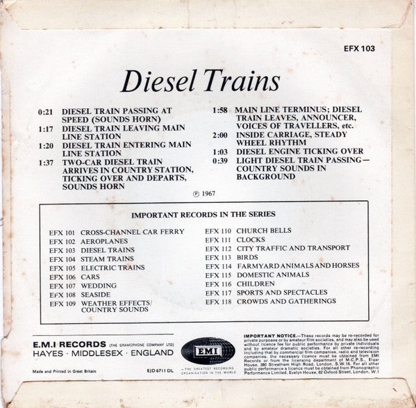 No Artist : Sound Effect Record No. 3 : Diesel Trains (7", EP)