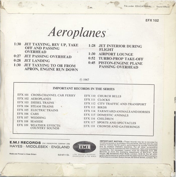 No Artist : Sound Effect Record No. 2 : Aeroplanes (7", EP)