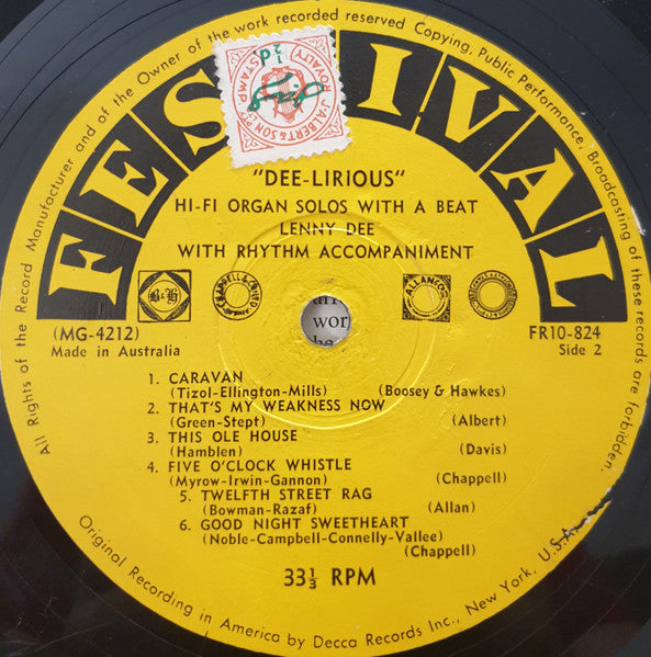 Lenny Dee (2) : Dee-Lirious! (10", Album, Mono)