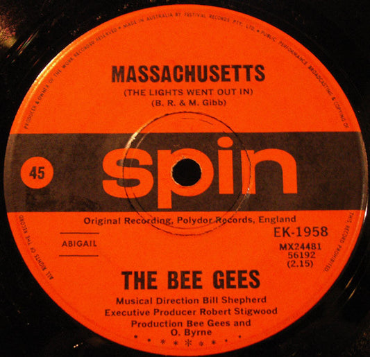 The Bee Gees* : Massachusetts (The Lights Went Out In) (7", Single, Mono)