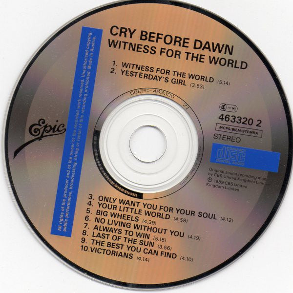 Cry Before Dawn : Witness For The World (CD, Album)