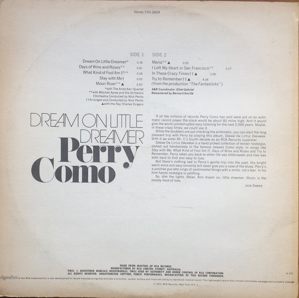 Perry Como : Dream On Little Dreamer (LP, Comp, RM)